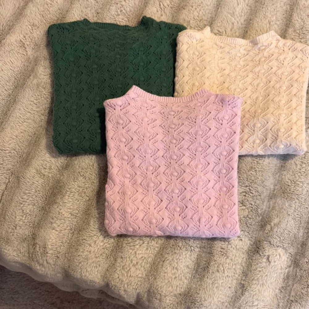 Elegant Women's Sweater Trio - Green, Pink, Cream